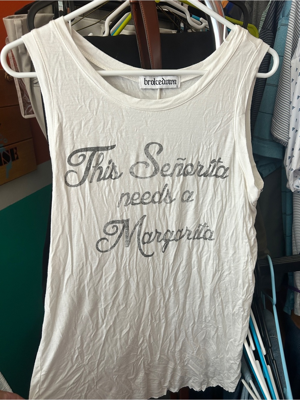 Brokedown White Graphic Tank - "This Señorita needs a Margarita"